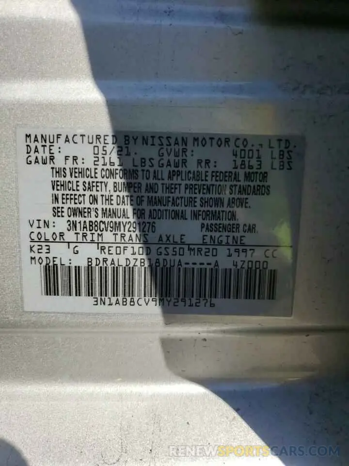 12 Photograph of a damaged car 3N1AB8CV9MY291276 NISSAN SENTRA 2021