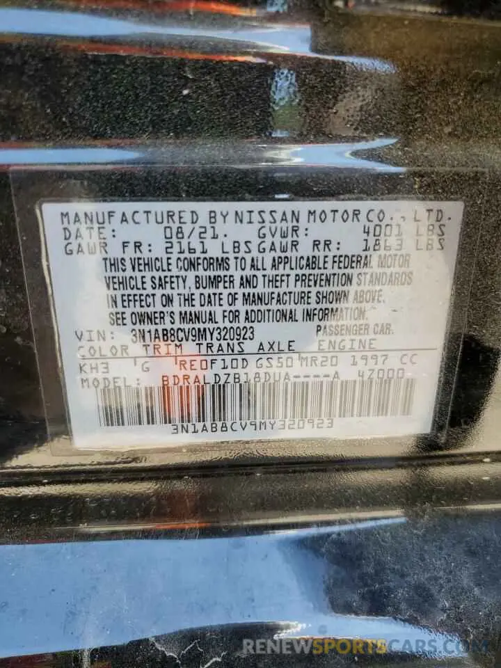 13 Photograph of a damaged car 3N1AB8CV9MY320923 NISSAN SENTRA 2021