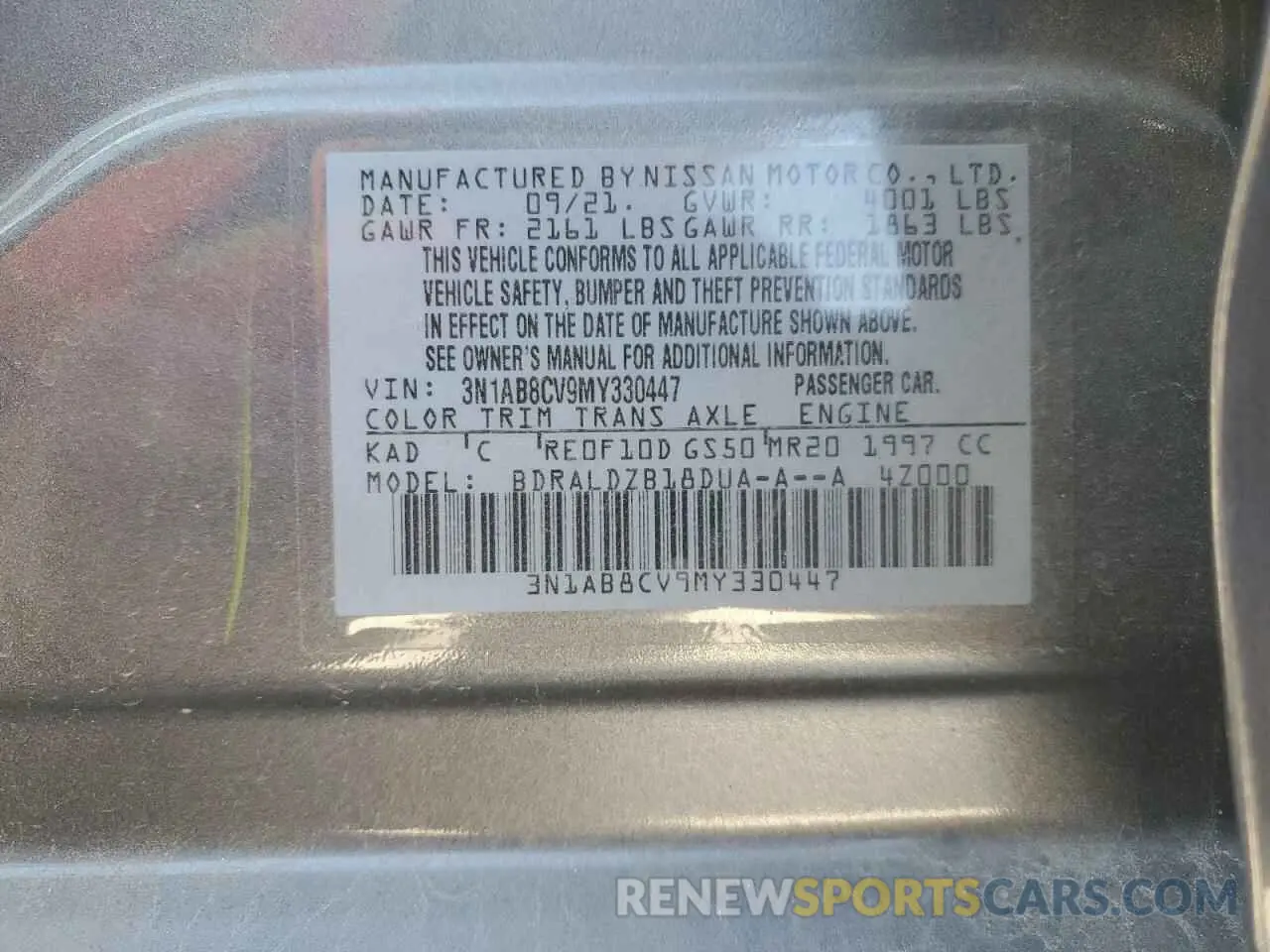 15 Photograph of a damaged car 3N1AB8CV9MY330447 NISSAN SENTRA 2021