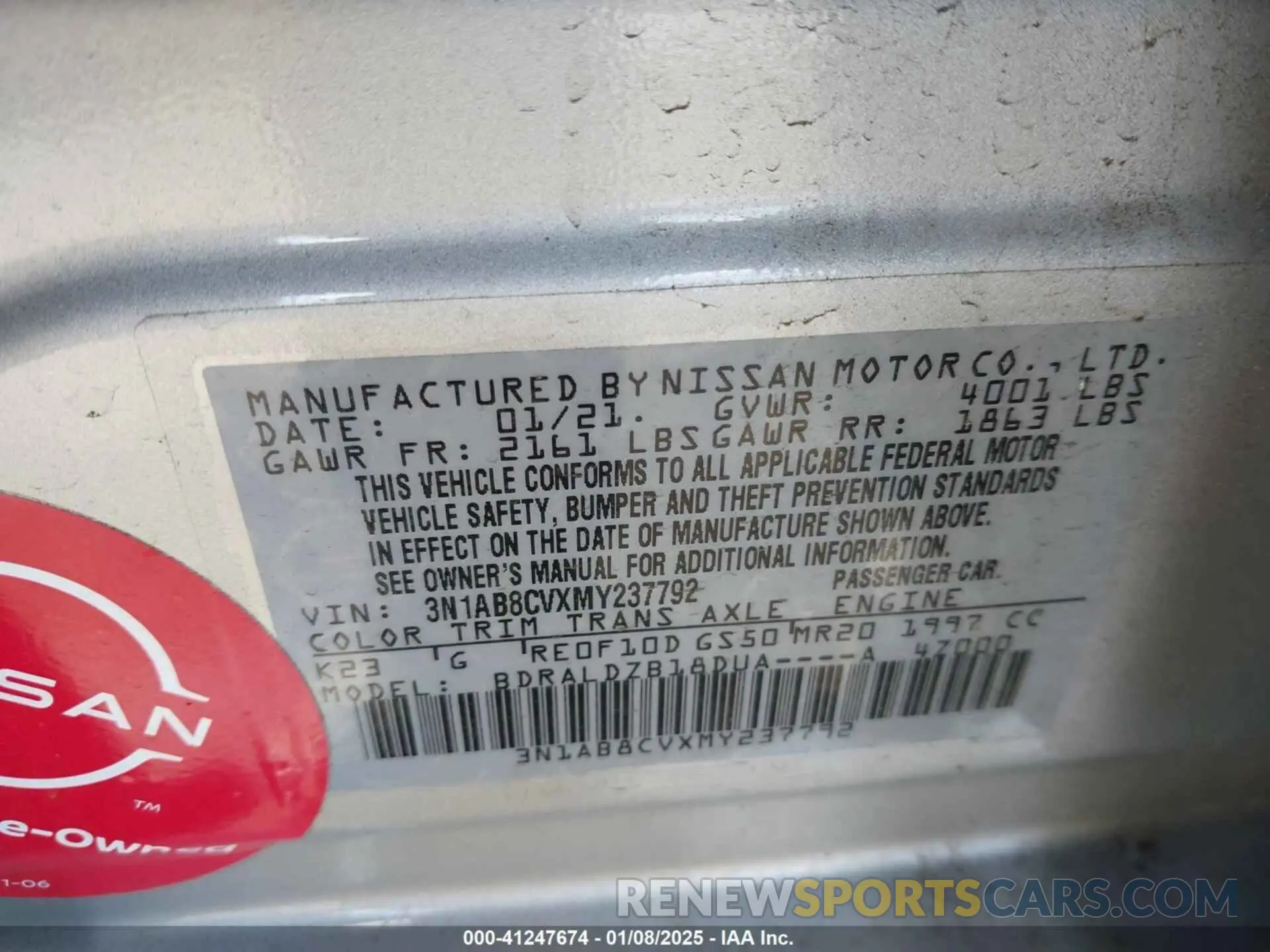 9 Photograph of a damaged car 3N1AB8CVXMY237792 NISSAN SENTRA 2021