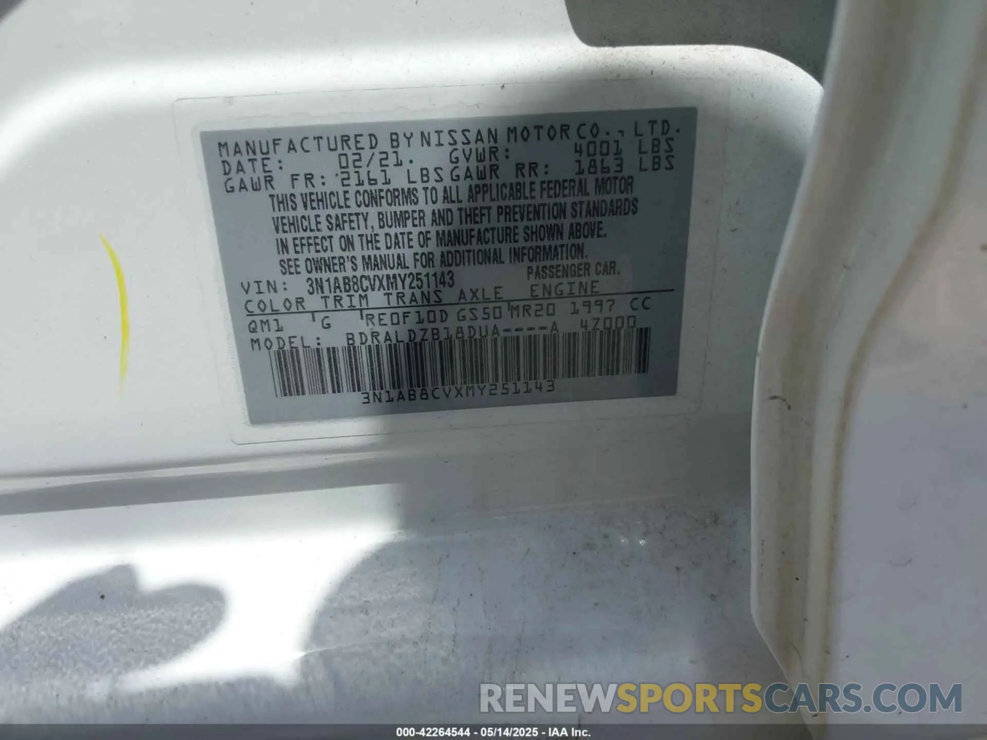 9 Photograph of a damaged car 3N1AB8CVXMY251143 NISSAN SENTRA 2021