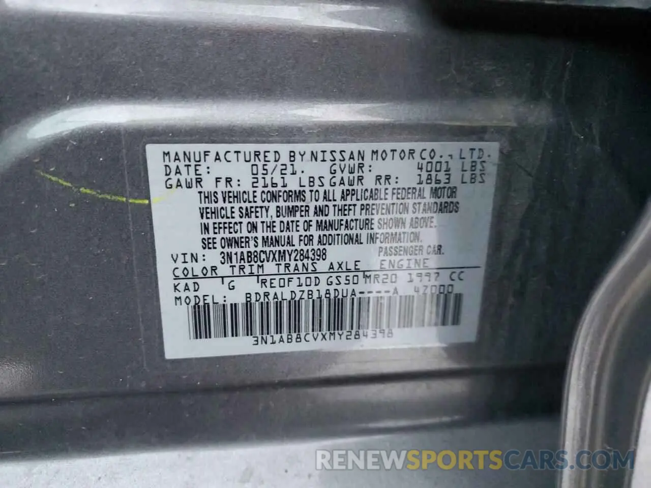 14 Photograph of a damaged car 3N1AB8CVXMY284398 NISSAN SENTRA 2021