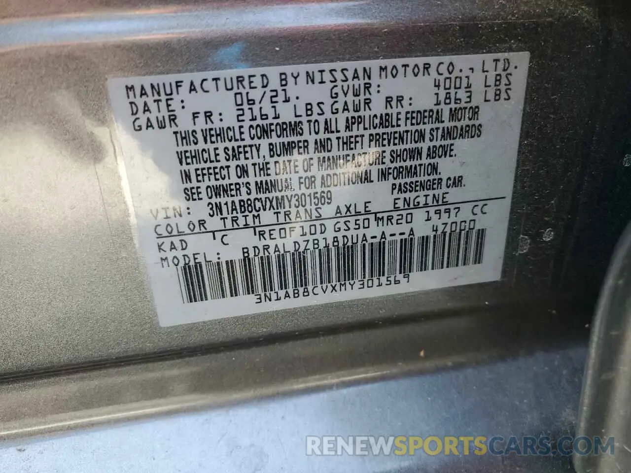 13 Photograph of a damaged car 3N1AB8CVXMY301569 NISSAN SENTRA 2021