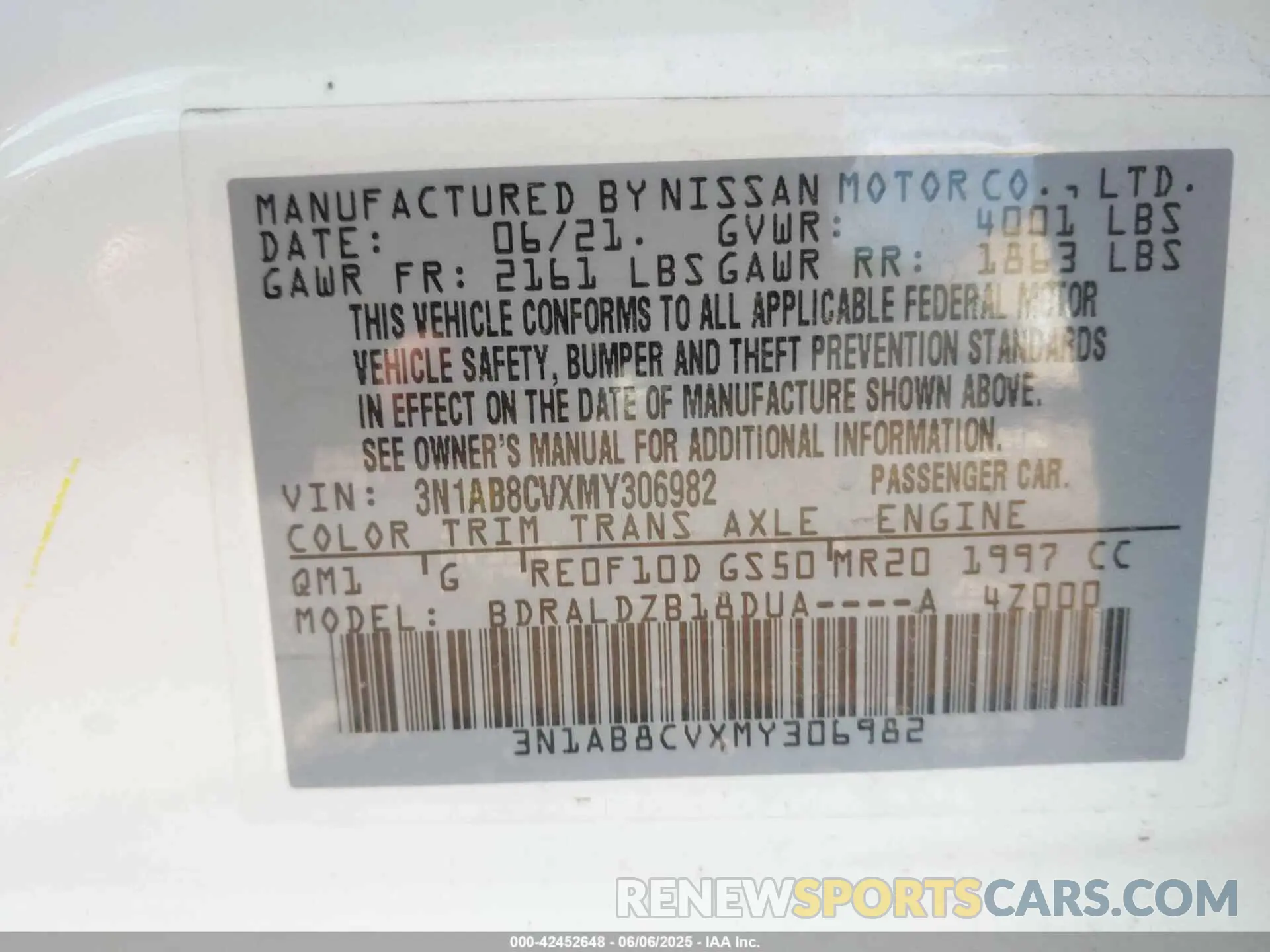 9 Photograph of a damaged car 3N1AB8CVXMY306982 NISSAN SENTRA 2021