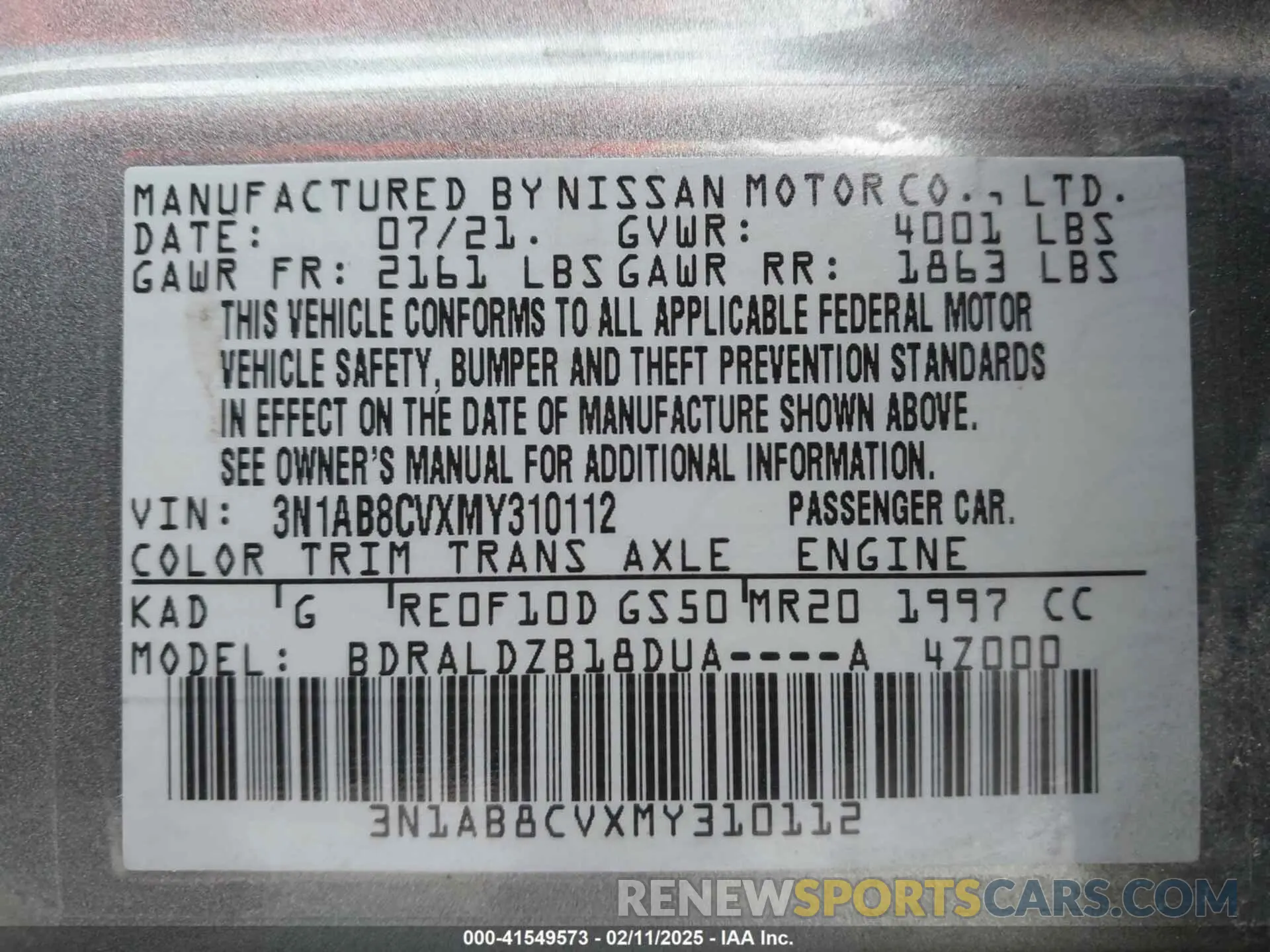 9 Photograph of a damaged car 3N1AB8CVXMY310112 NISSAN SENTRA 2021