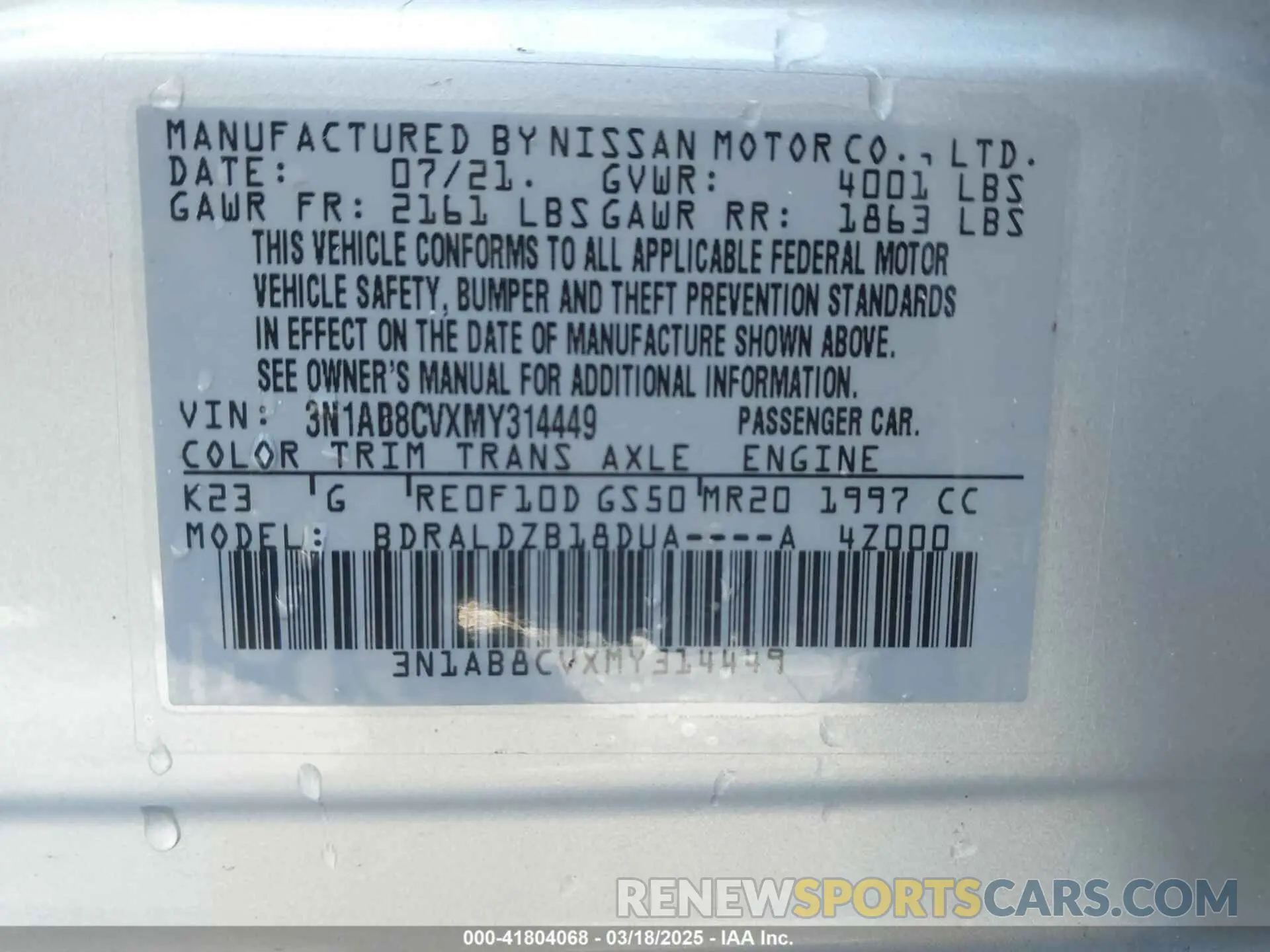 9 Photograph of a damaged car 3N1AB8CVXMY314449 NISSAN SENTRA 2021