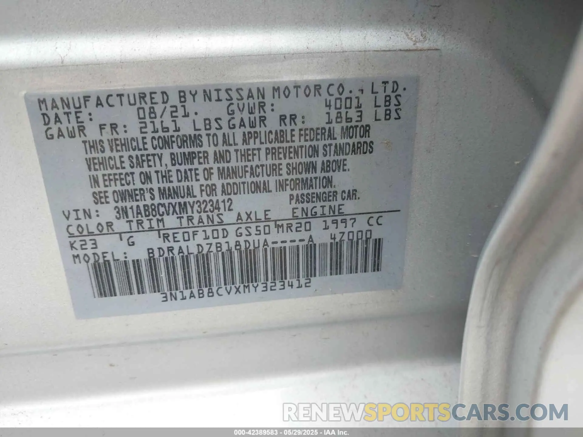 9 Photograph of a damaged car 3N1AB8CVXMY323412 NISSAN SENTRA 2021