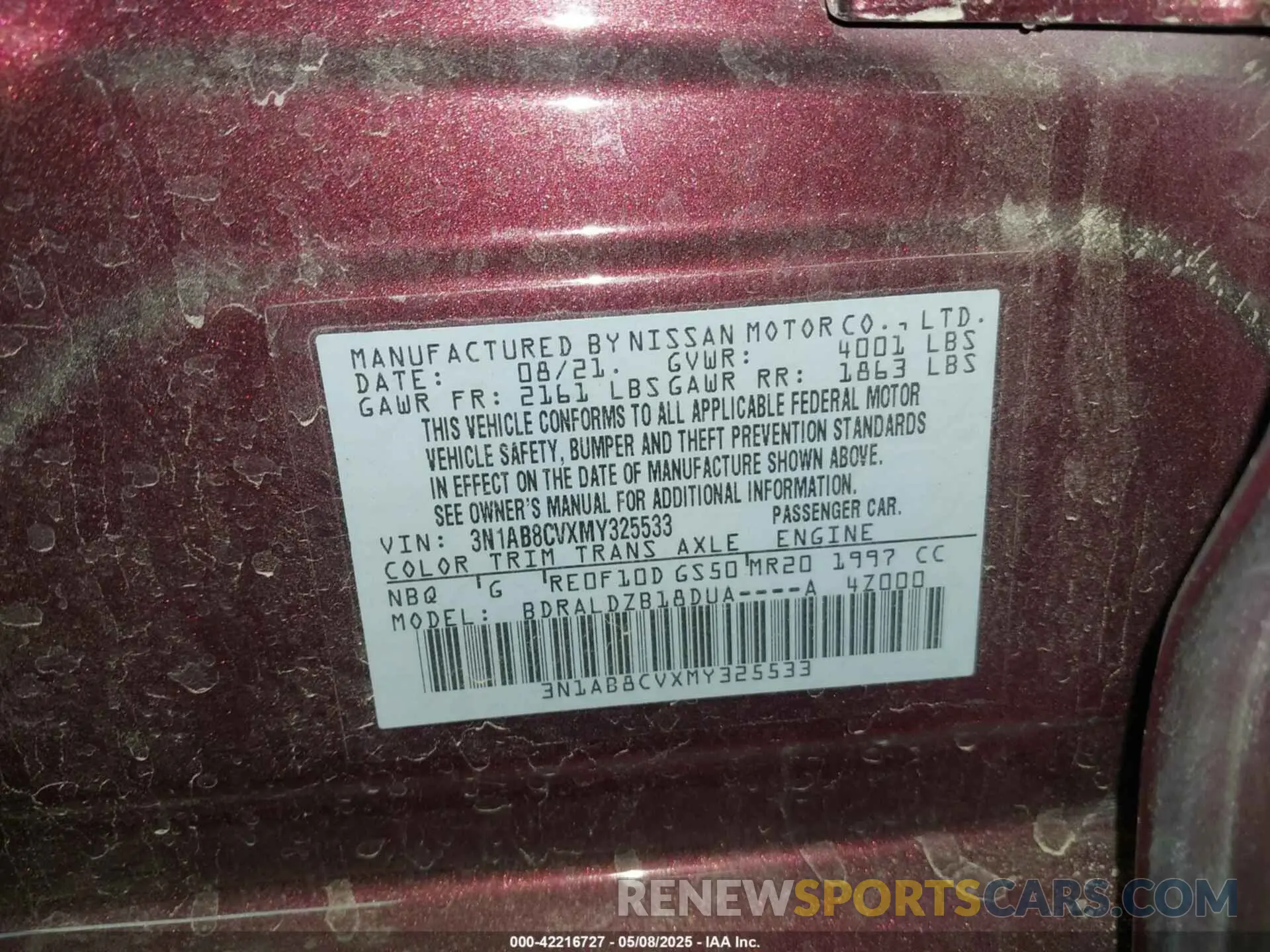 9 Photograph of a damaged car 3N1AB8CVXMY325533 NISSAN SENTRA 2021