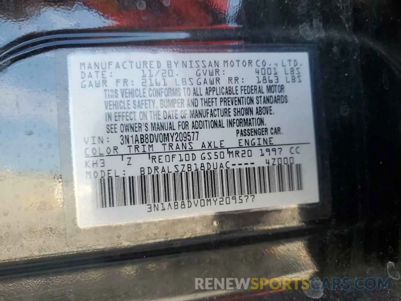 12 Photograph of a damaged car 3N1AB8DV0MY209577 NISSAN SENTRA 2021