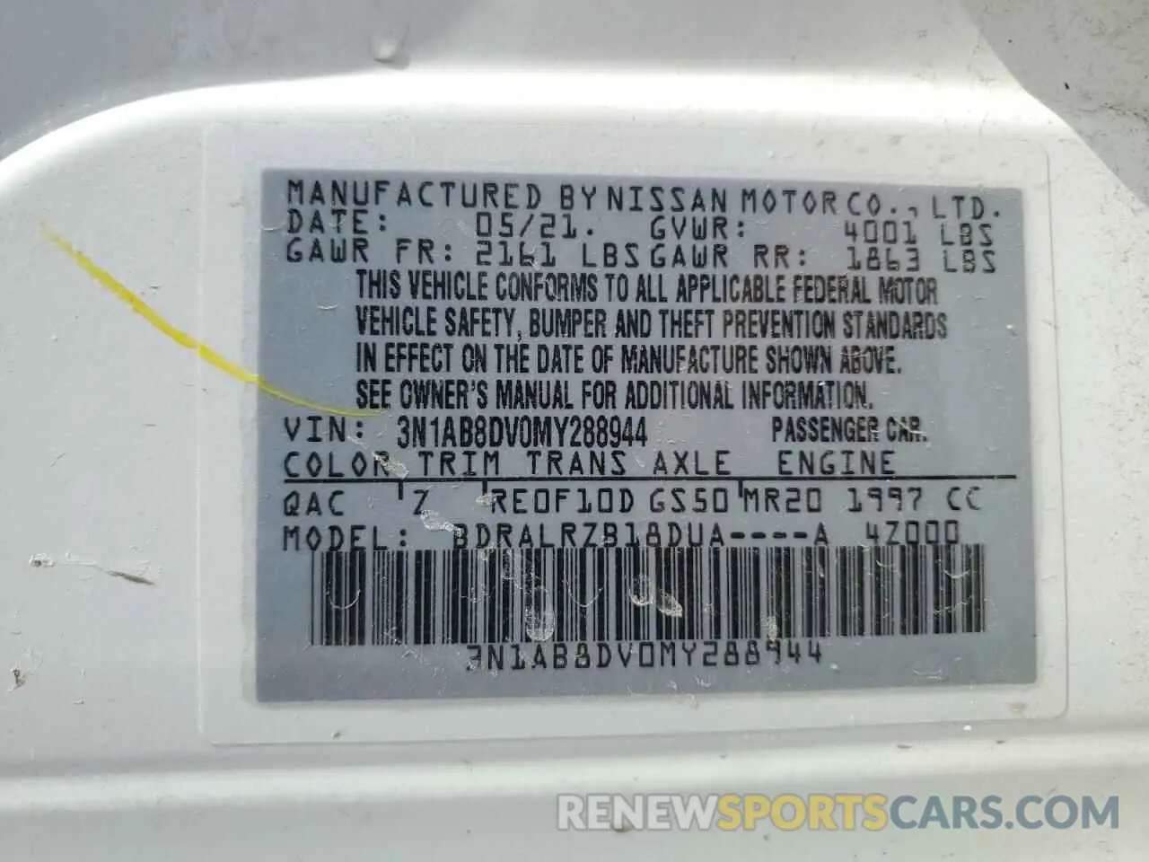 14 Photograph of a damaged car 3N1AB8DV0MY288944 NISSAN SENTRA 2021