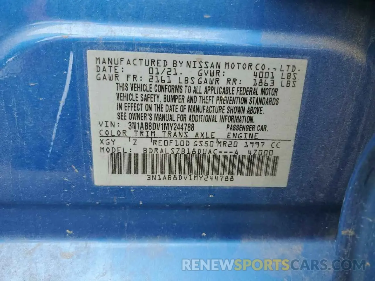 13 Photograph of a damaged car 3N1AB8DV1MY244788 NISSAN SENTRA 2021