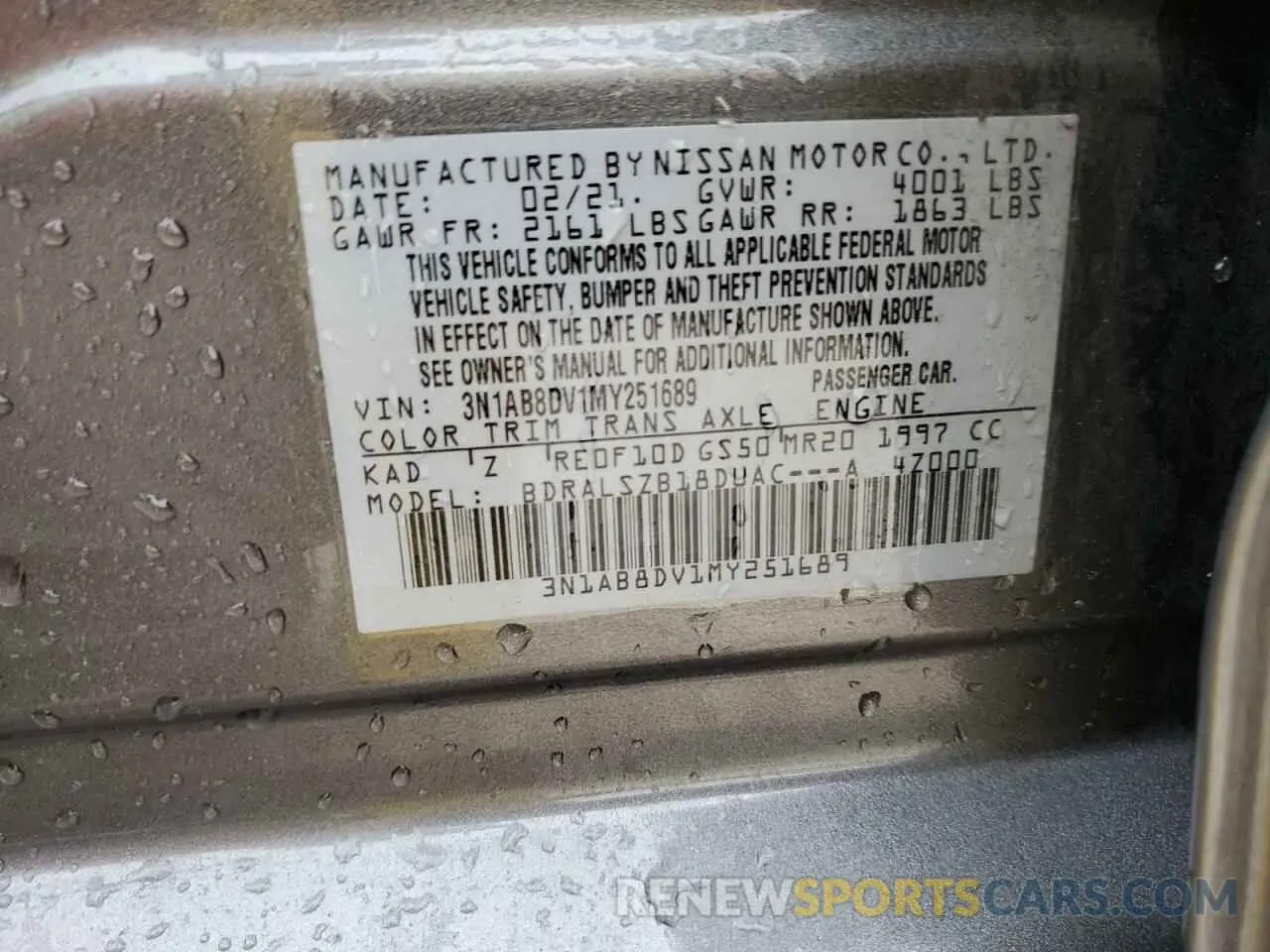 12 Photograph of a damaged car 3N1AB8DV1MY251689 NISSAN SENTRA 2021