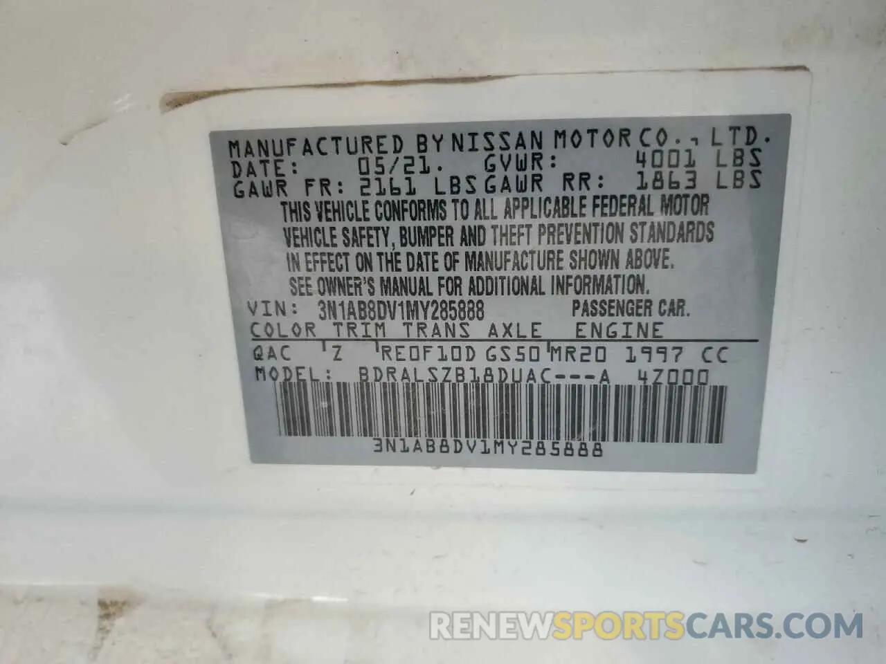 15 Photograph of a damaged car 3N1AB8DV1MY285888 NISSAN SENTRA 2021