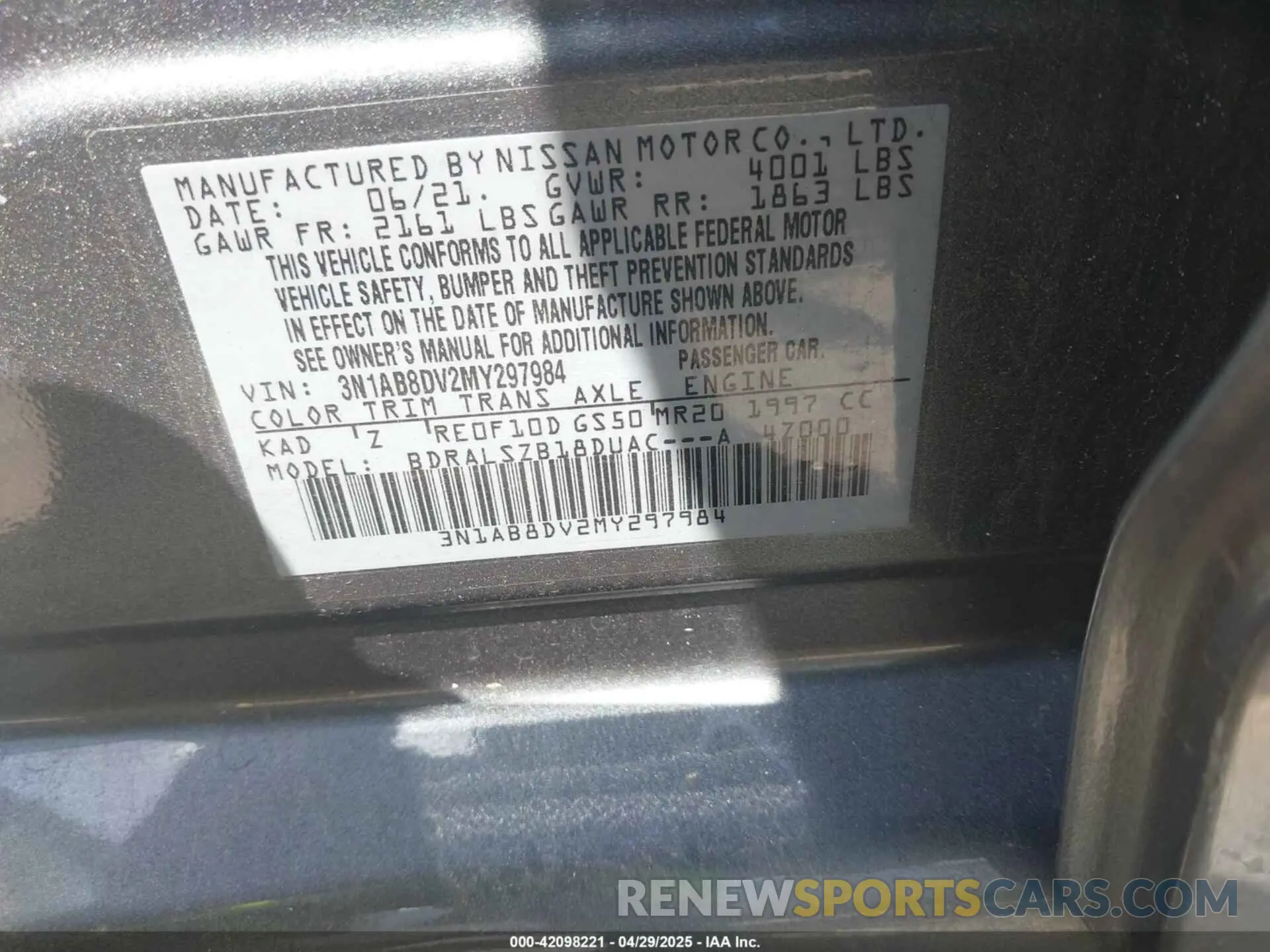 9 Photograph of a damaged car 3N1AB8DV2MY297984 NISSAN SENTRA 2021