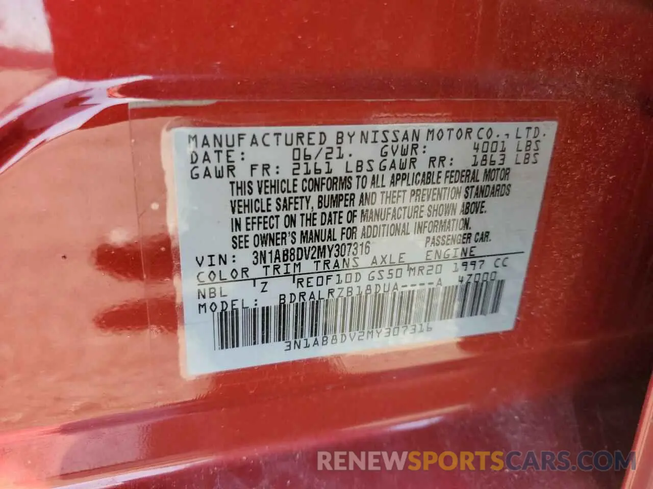 12 Photograph of a damaged car 3N1AB8DV2MY307316 NISSAN SENTRA 2021