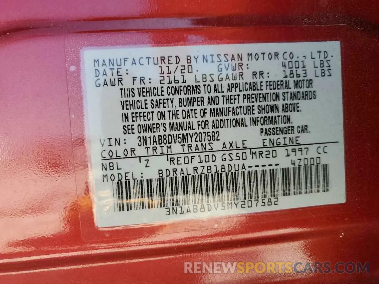 13 Photograph of a damaged car 3N1AB8DV5MY207582 NISSAN SENTRA 2021