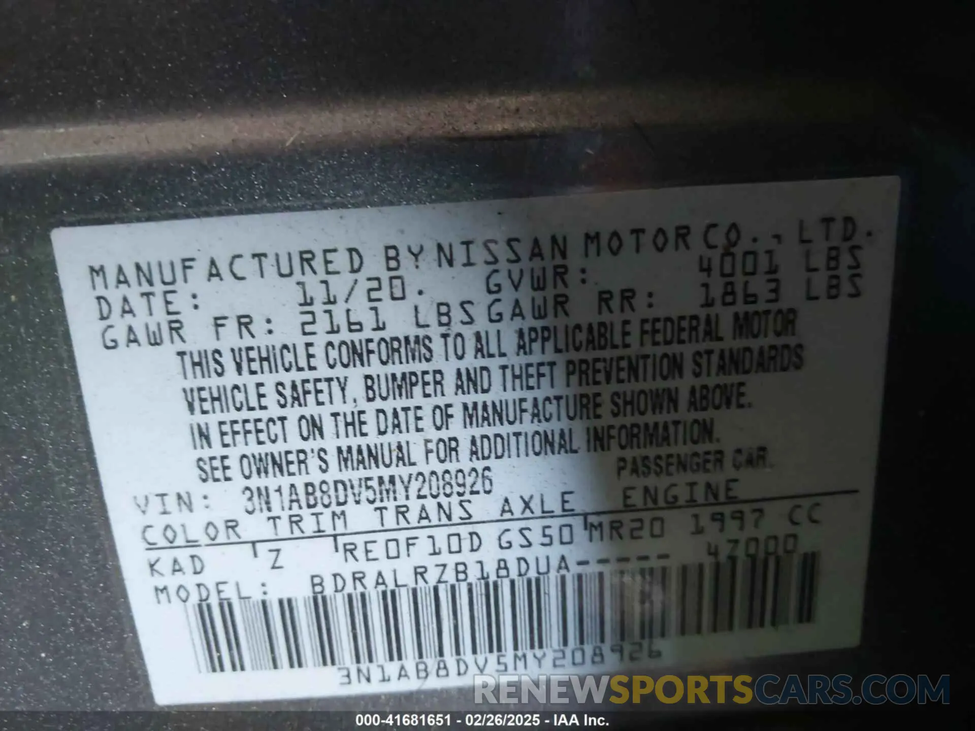 9 Photograph of a damaged car 3N1AB8DV5MY208926 NISSAN SENTRA 2021