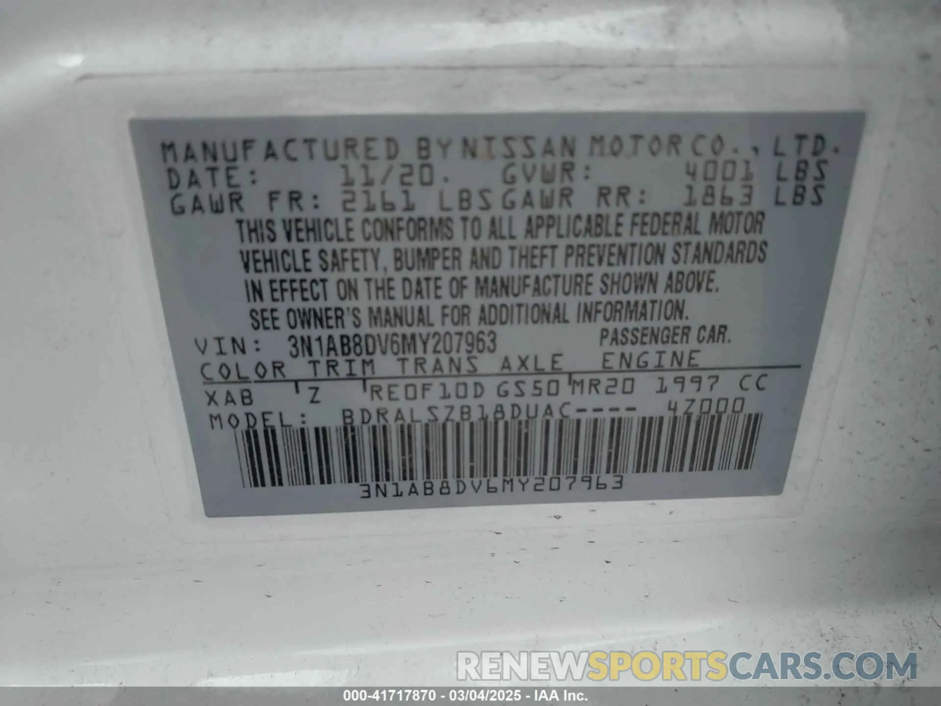 9 Photograph of a damaged car 3N1AB8DV6MY207963 NISSAN SENTRA 2021