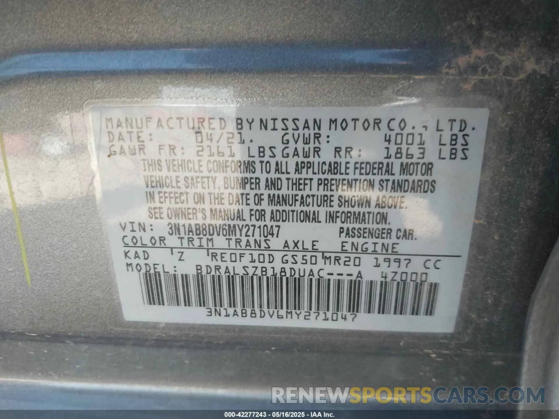 9 Photograph of a damaged car 3N1AB8DV6MY271047 NISSAN SENTRA 2021