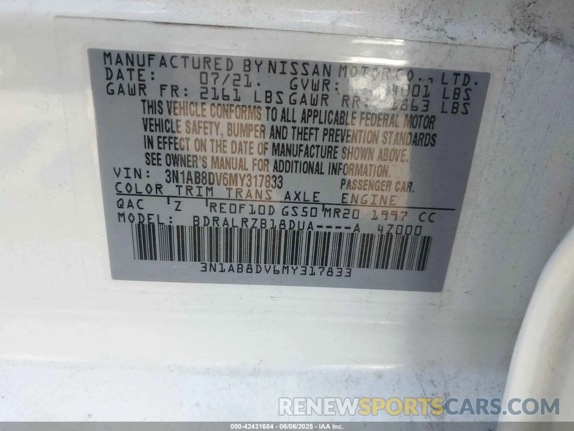 9 Photograph of a damaged car 3N1AB8DV6MY317833 NISSAN SENTRA 2021