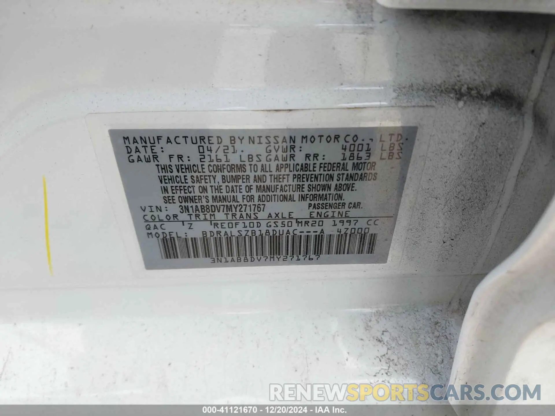 9 Photograph of a damaged car 3N1AB8DV7MY271767 NISSAN SENTRA 2021