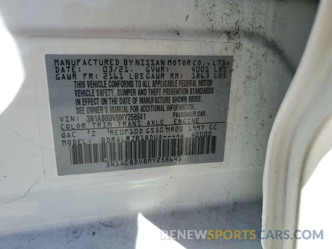 12 Photograph of a damaged car 3N1AB8DV8MY258641 NISSAN SENTRA 2021