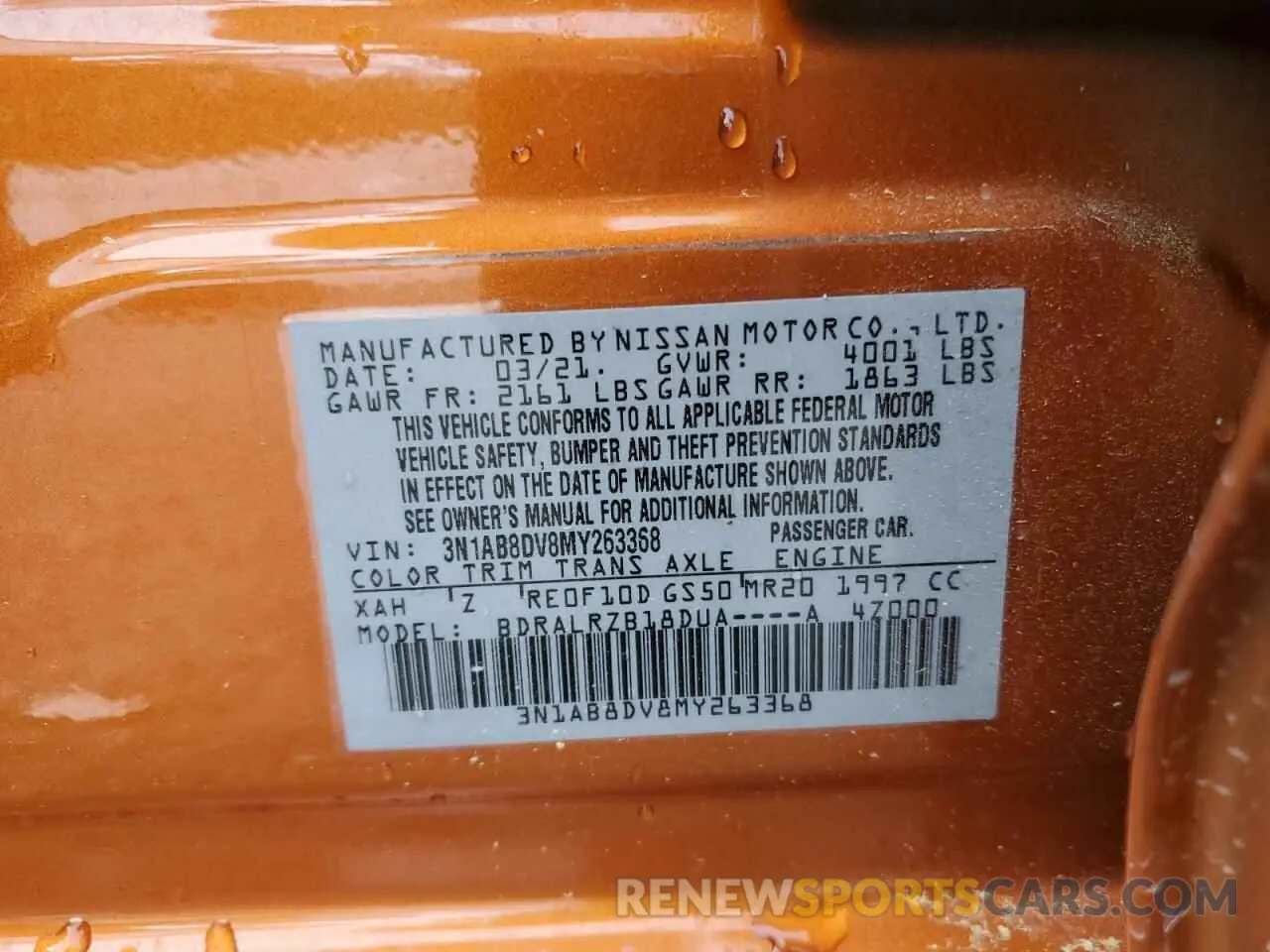 15 Photograph of a damaged car 3N1AB8DV8MY263368 NISSAN SENTRA 2021