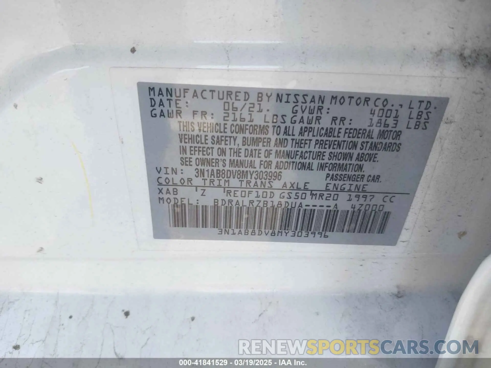 9 Photograph of a damaged car 3N1AB8DV8MY303996 NISSAN SENTRA 2021