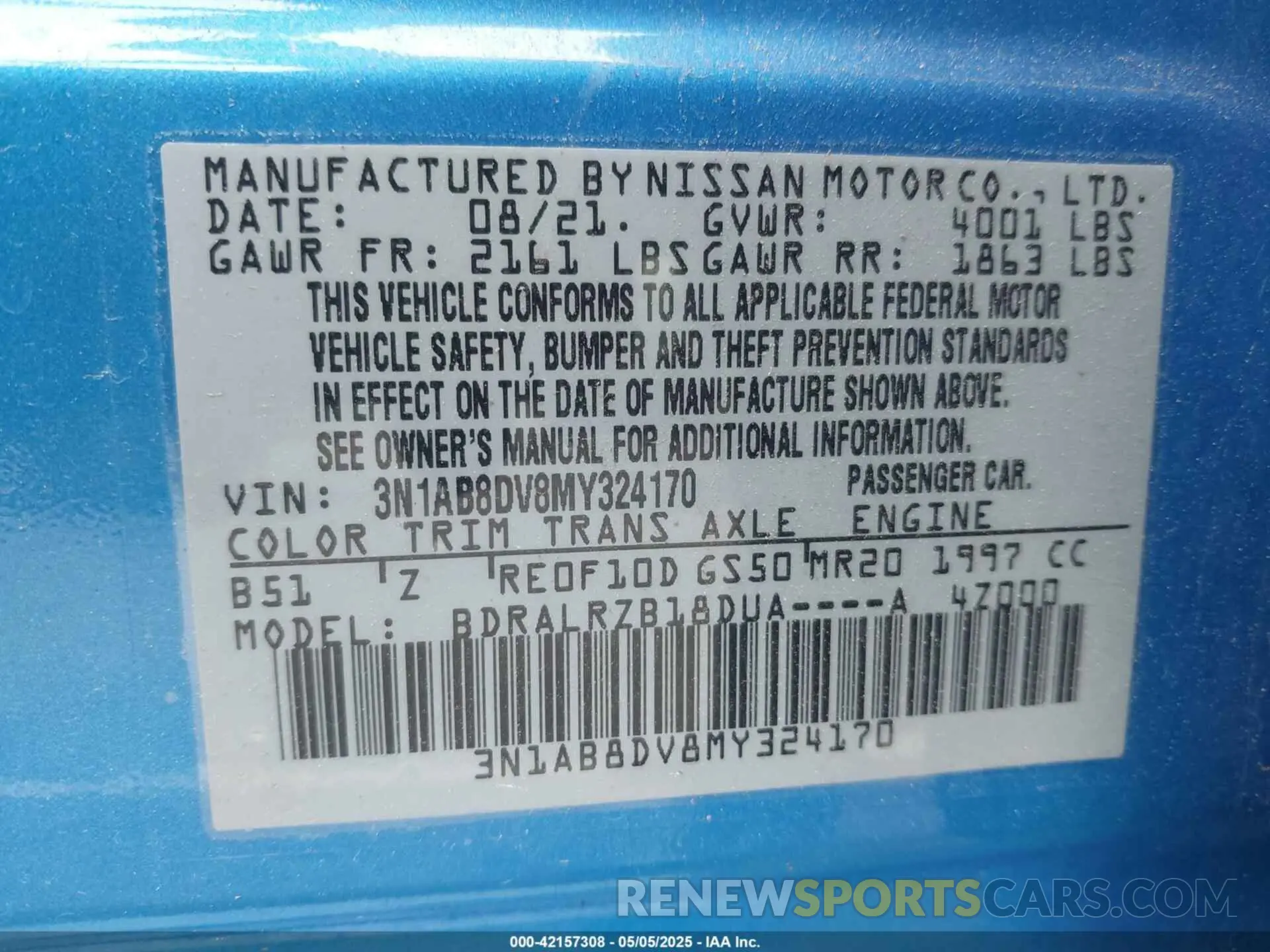 9 Photograph of a damaged car 3N1AB8DV8MY324170 NISSAN SENTRA 2021