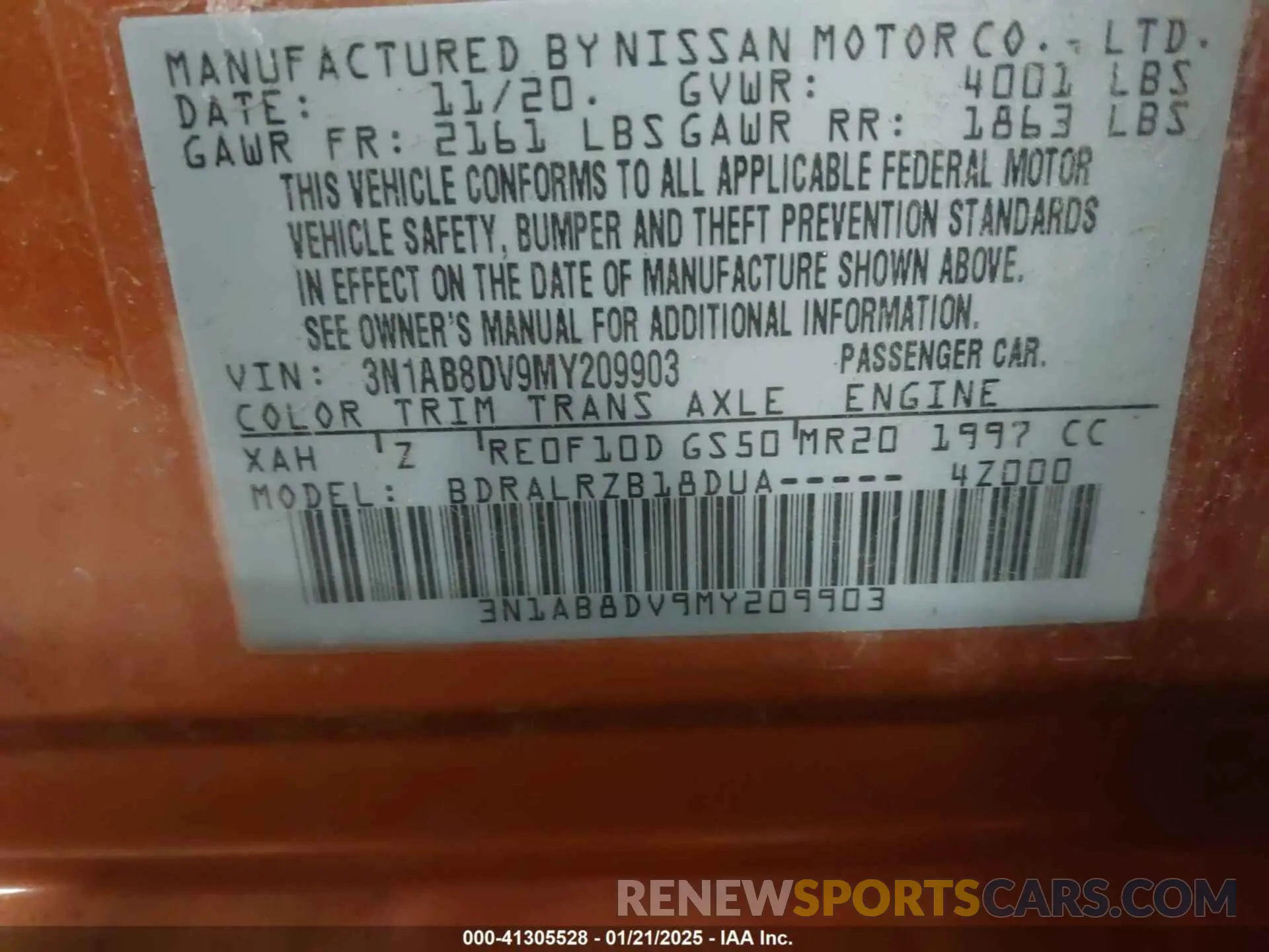 9 Photograph of a damaged car 3N1AB8DV9MY209903 NISSAN SENTRA 2021