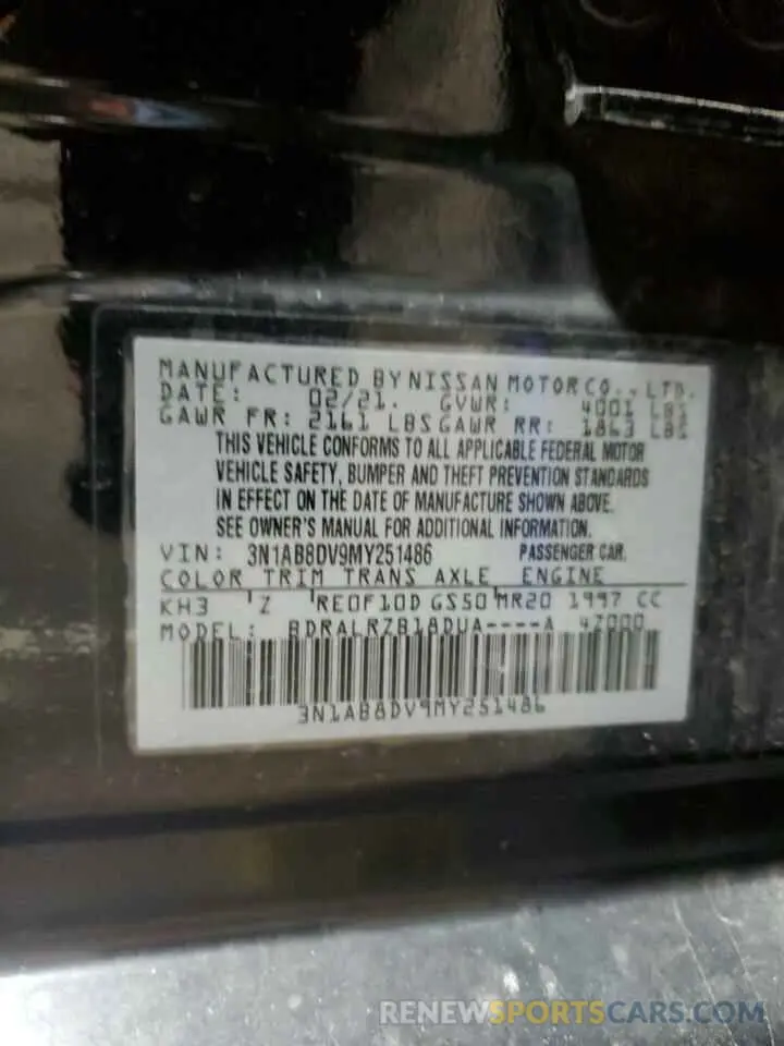 12 Photograph of a damaged car 3N1AB8DV9MY251486 NISSAN SENTRA 2021