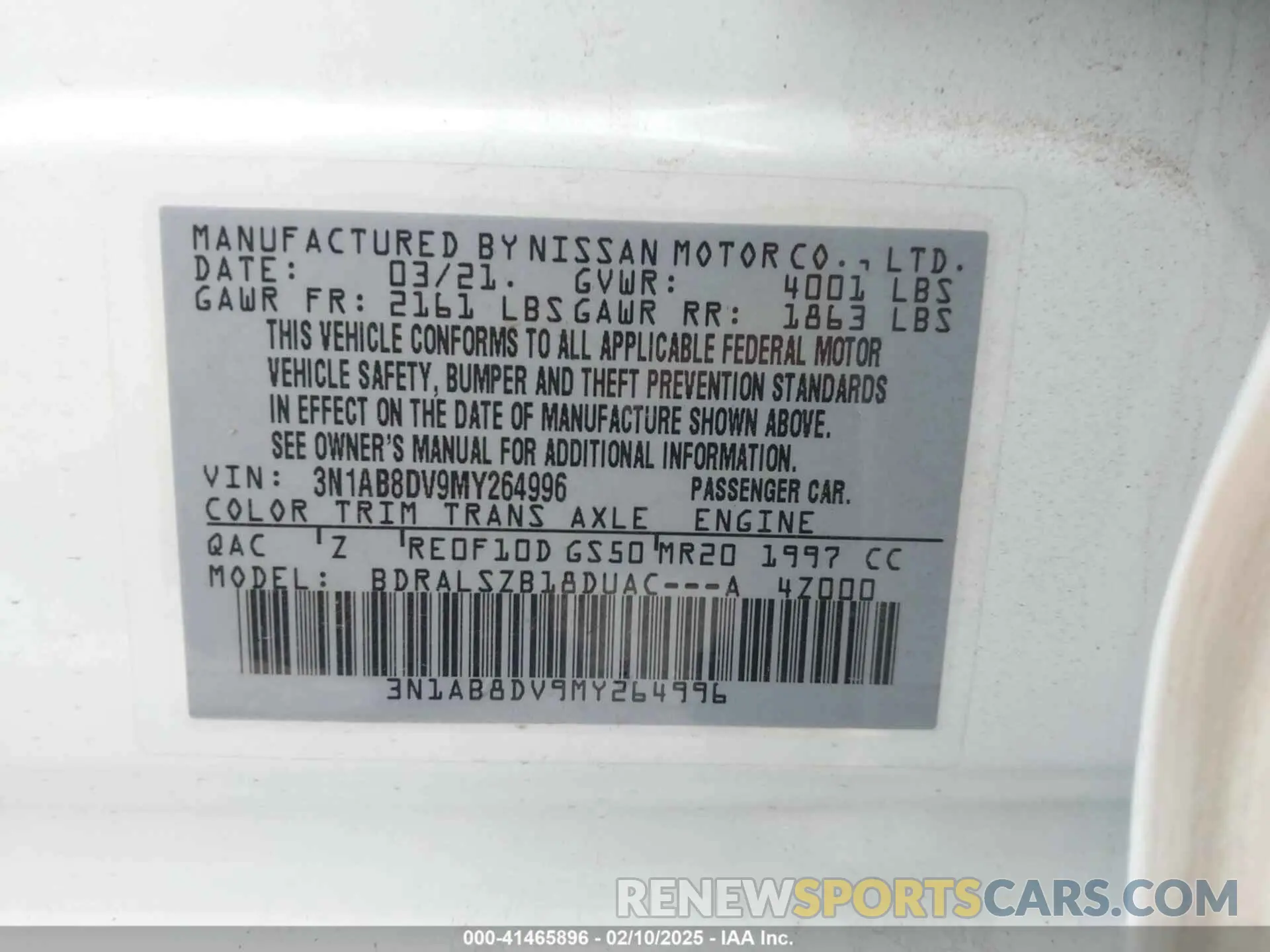 9 Photograph of a damaged car 3N1AB8DV9MY264996 NISSAN SENTRA 2021