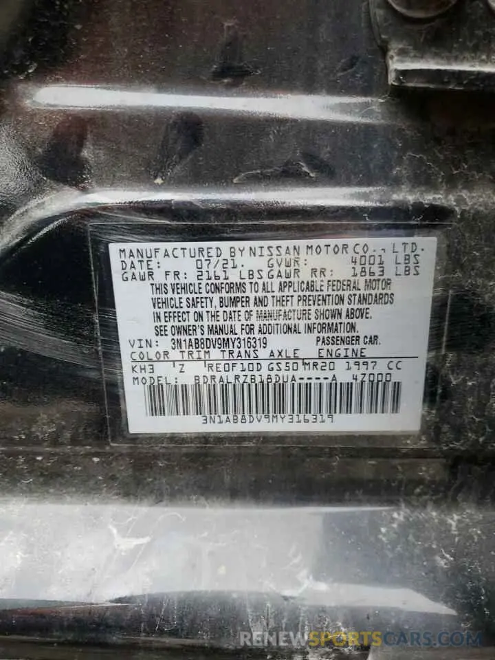 12 Photograph of a damaged car 3N1AB8DV9MY316319 NISSAN SENTRA 2021
