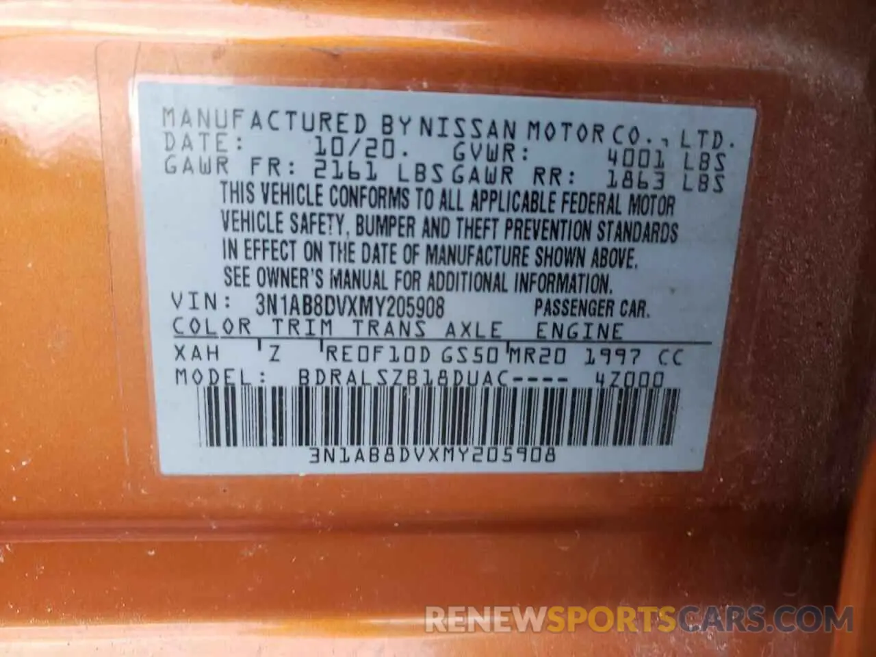 13 Photograph of a damaged car 3N1AB8DVXMY205908 NISSAN SENTRA 2021