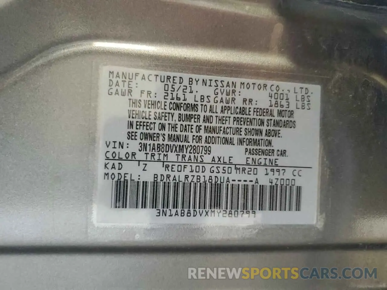 12 Photograph of a damaged car 3N1AB8DVXMY280799 NISSAN SENTRA 2021