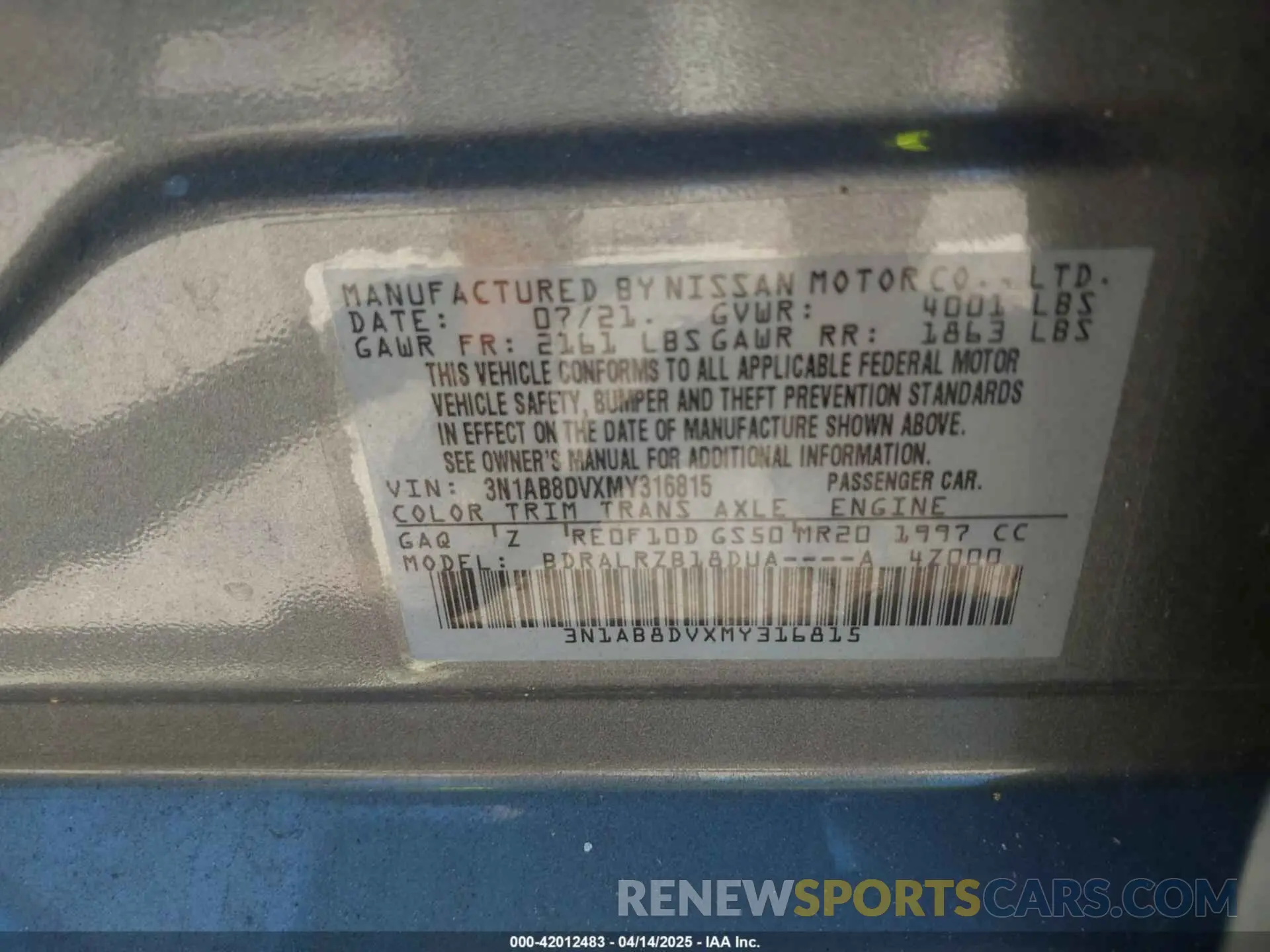 9 Photograph of a damaged car 3N1AB8DVXMY316815 NISSAN SENTRA 2021