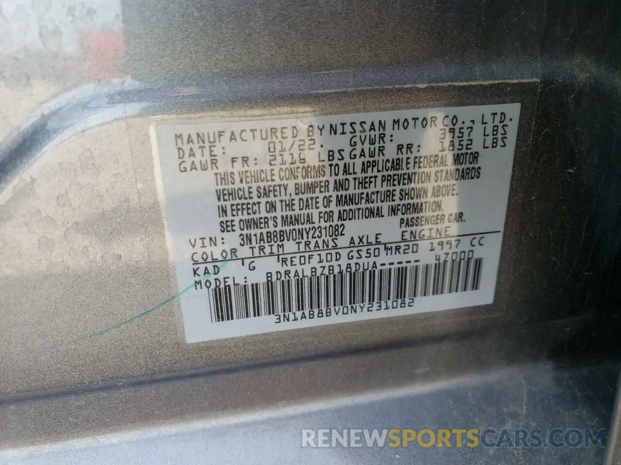 12 Photograph of a damaged car 3N1AB8BV0NY231082 NISSAN SENTRA 2022