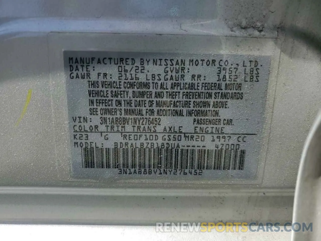 12 Photograph of a damaged car 3N1AB8BV1NY276452 NISSAN SENTRA 2022