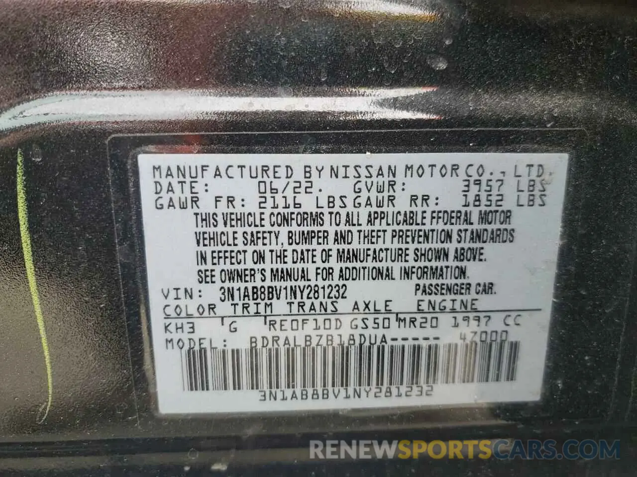 14 Photograph of a damaged car 3N1AB8BV1NY281232 NISSAN SENTRA 2022