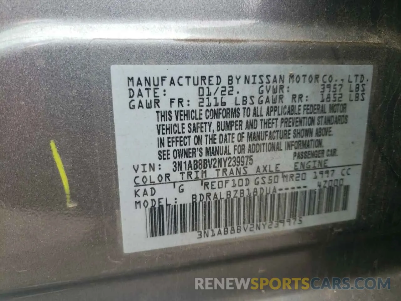 13 Photograph of a damaged car 3N1AB8BV2NY239975 NISSAN SENTRA 2022