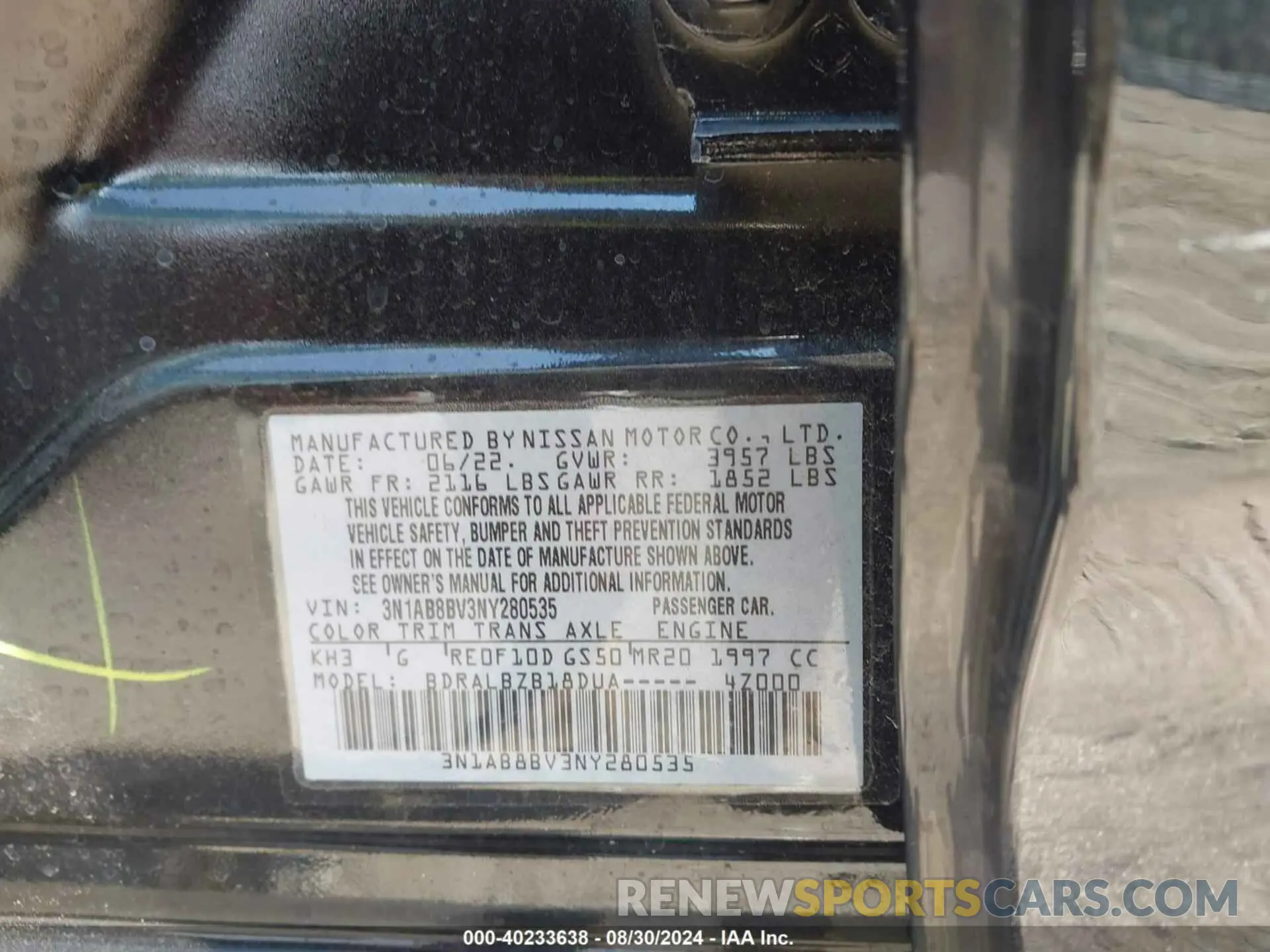 9 Photograph of a damaged car 3N1AB8BV3NY280535 NISSAN SENTRA 2022