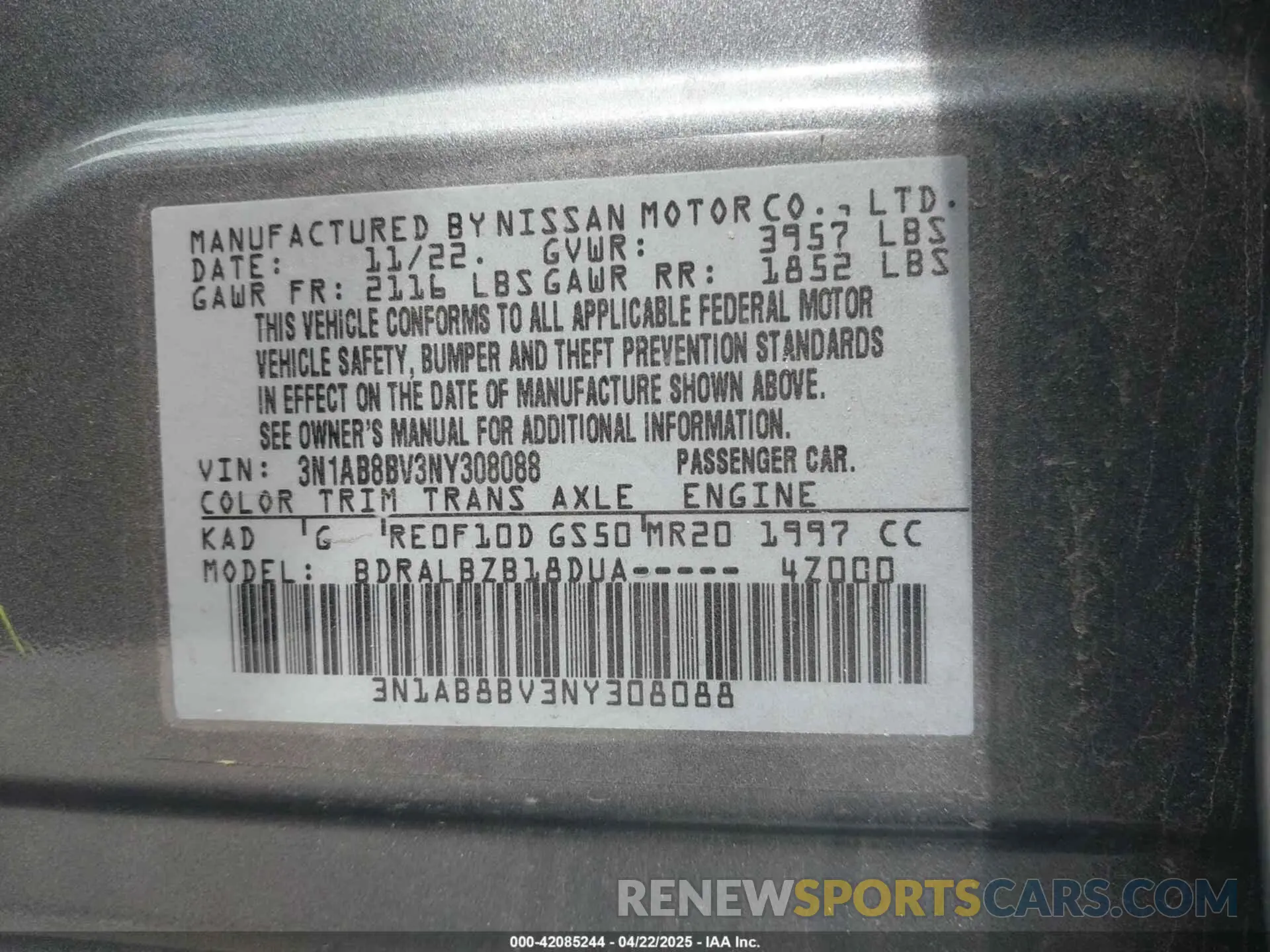 9 Photograph of a damaged car 3N1AB8BV3NY308088 NISSAN SENTRA 2022