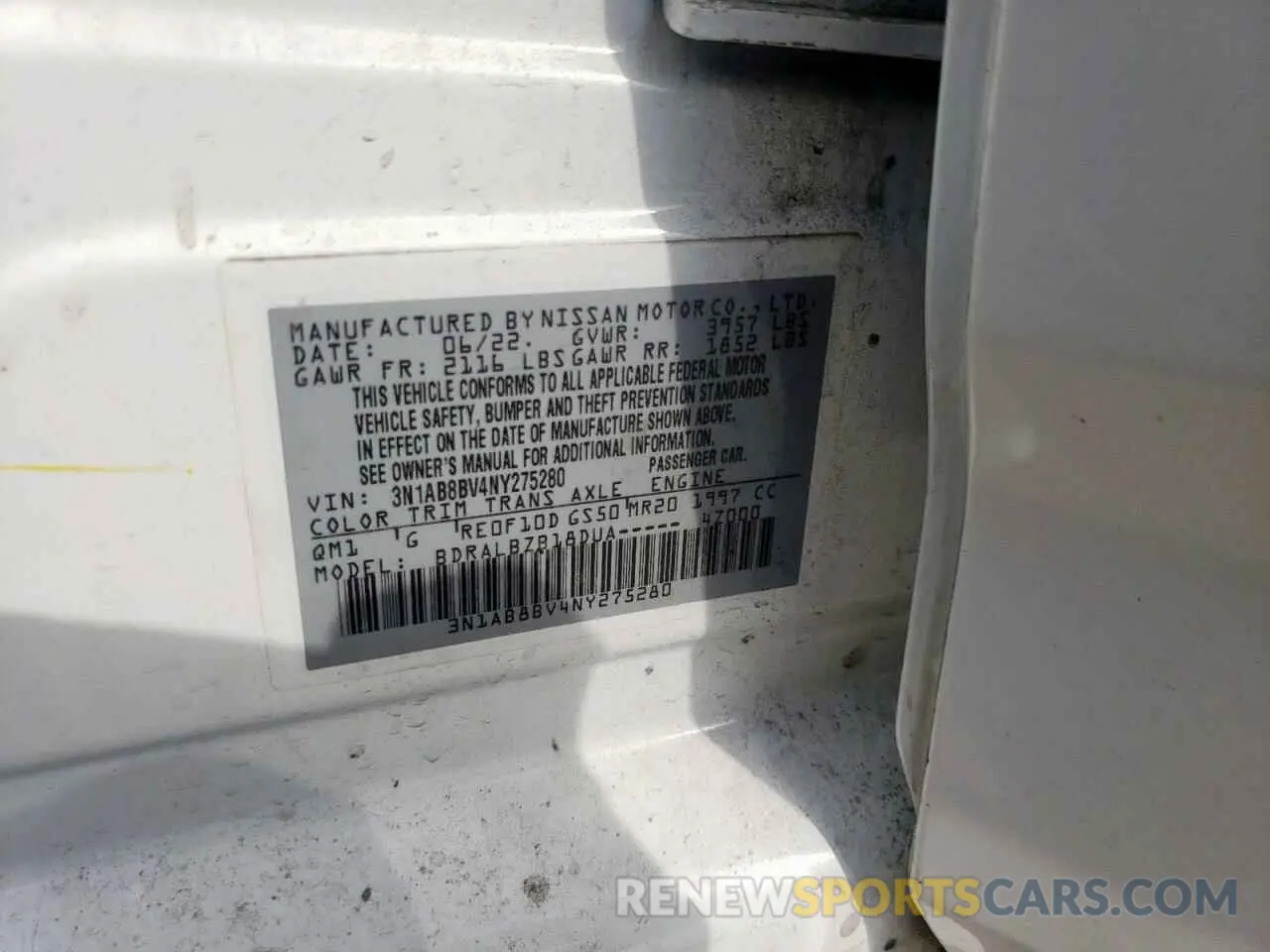 15 Photograph of a damaged car 3N1AB8BV4NY275280 NISSAN SENTRA 2022