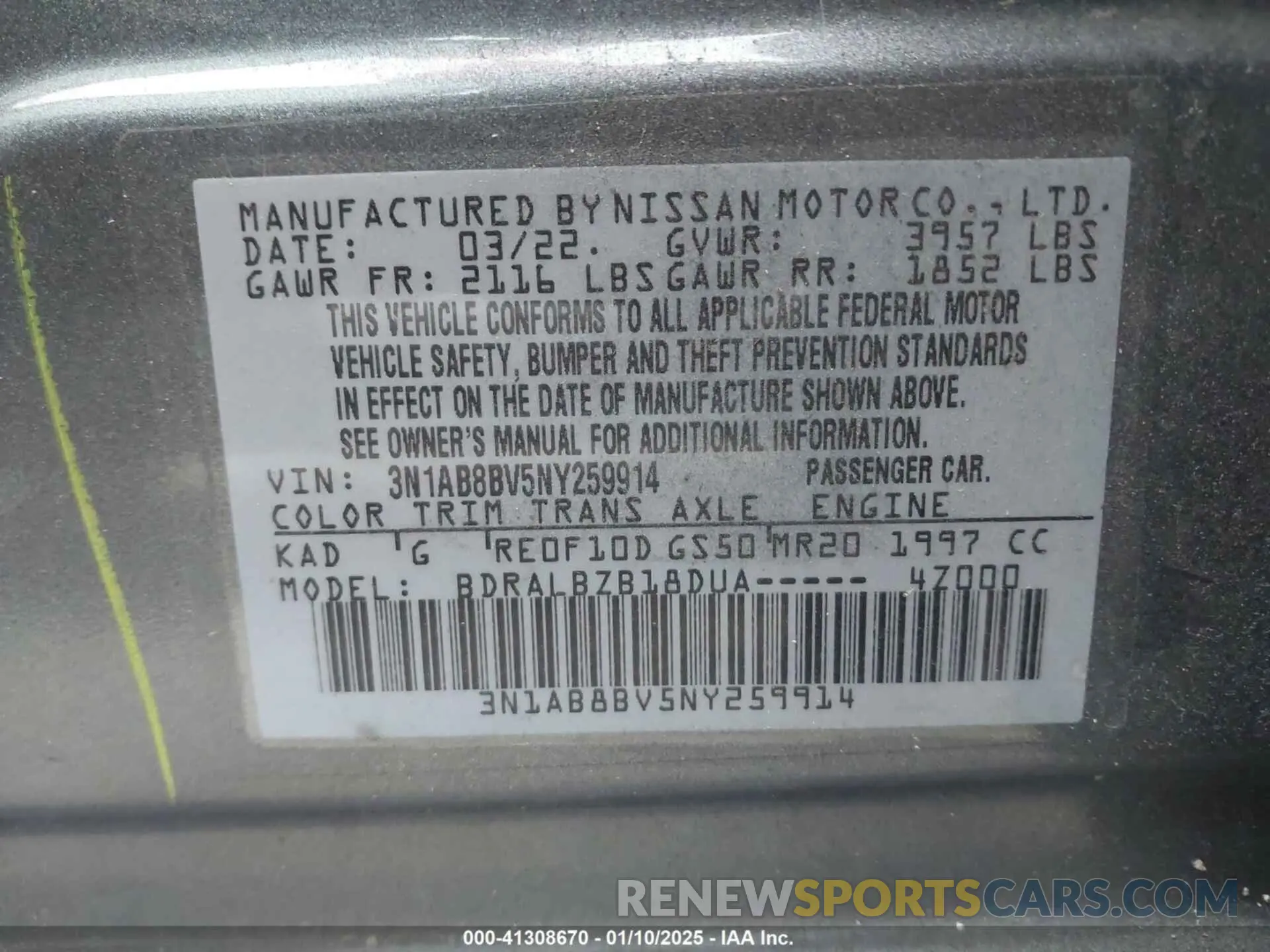 9 Photograph of a damaged car 3N1AB8BV5NY259914 NISSAN SENTRA 2022
