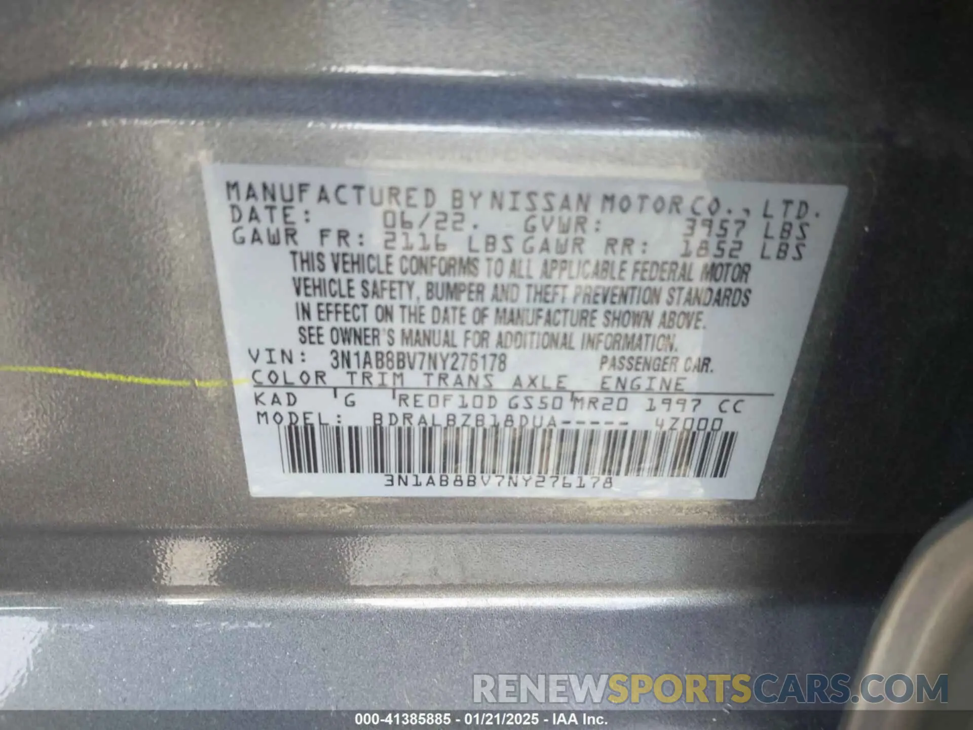 9 Photograph of a damaged car 3N1AB8BV7NY276178 NISSAN SENTRA 2022