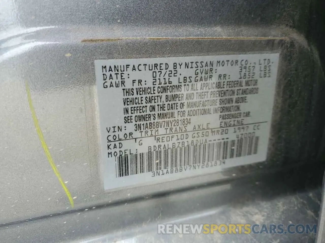 14 Photograph of a damaged car 3N1AB8BV7NY281834 NISSAN SENTRA 2022
