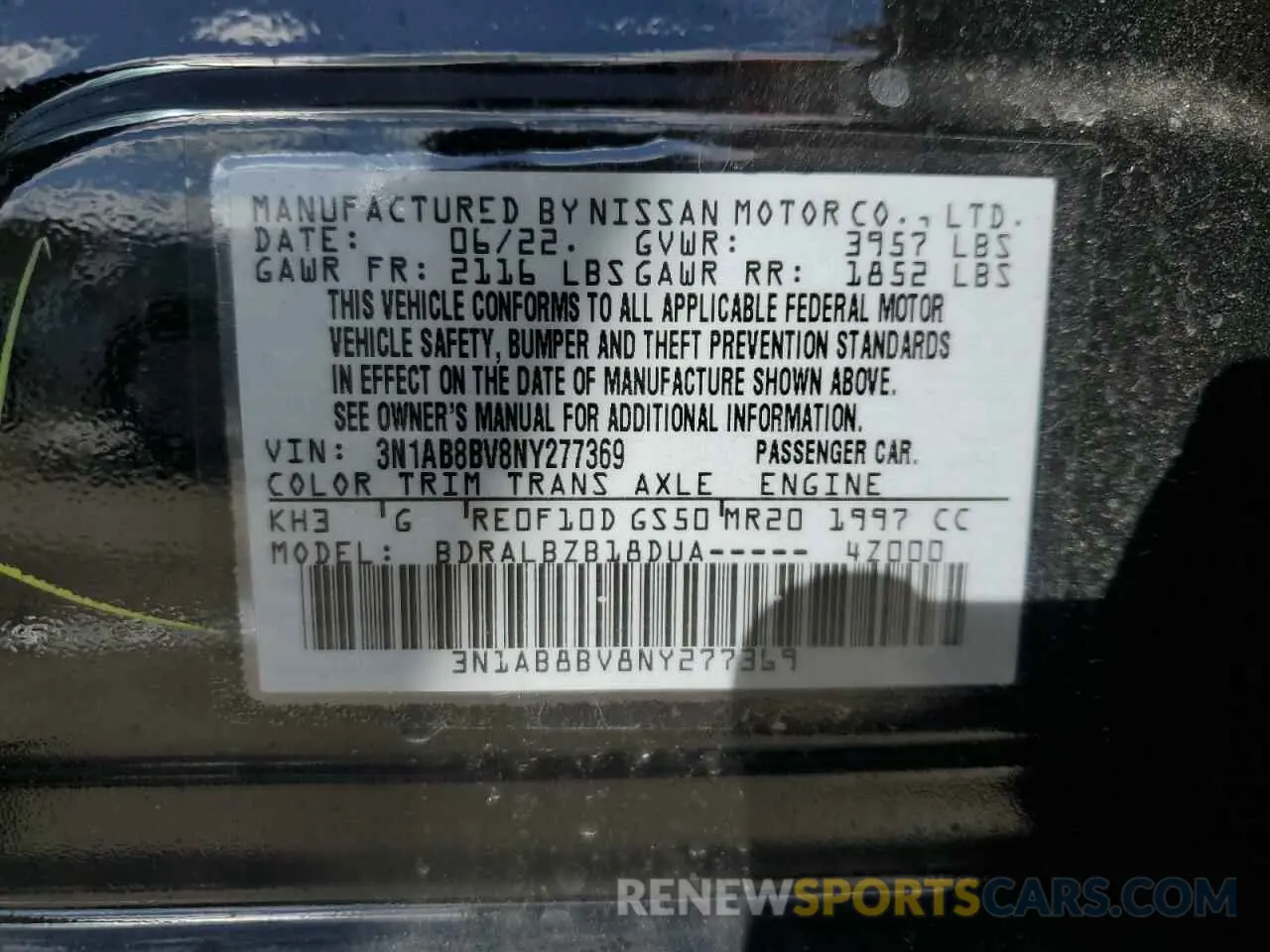 12 Photograph of a damaged car 3N1AB8BV8NY277369 NISSAN SENTRA 2022