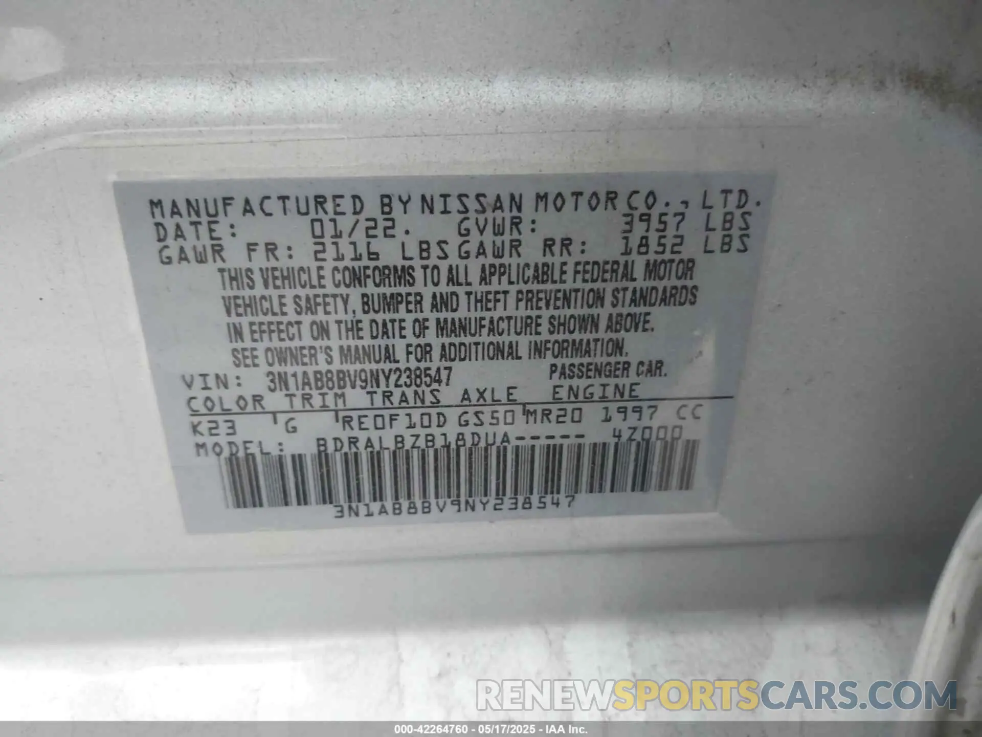 9 Photograph of a damaged car 3N1AB8BV9NY238547 NISSAN SENTRA 2022