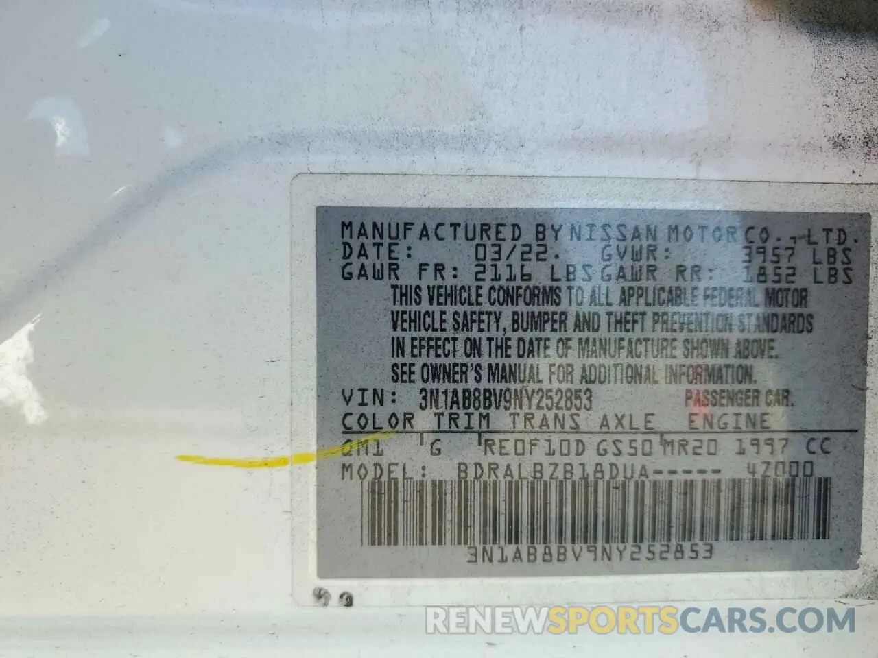 13 Photograph of a damaged car 3N1AB8BV9NY252853 NISSAN SENTRA 2022