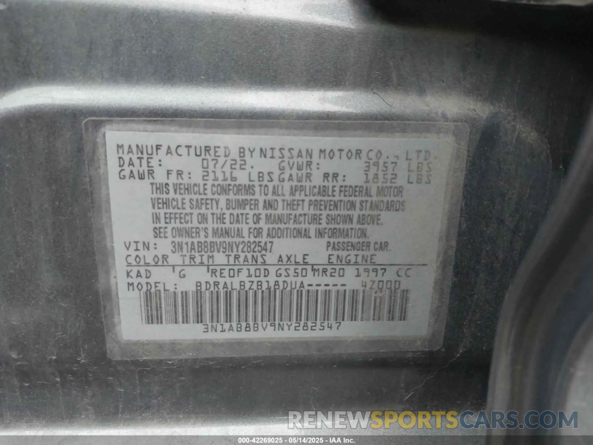 9 Photograph of a damaged car 3N1AB8BV9NY282547 NISSAN SENTRA 2022